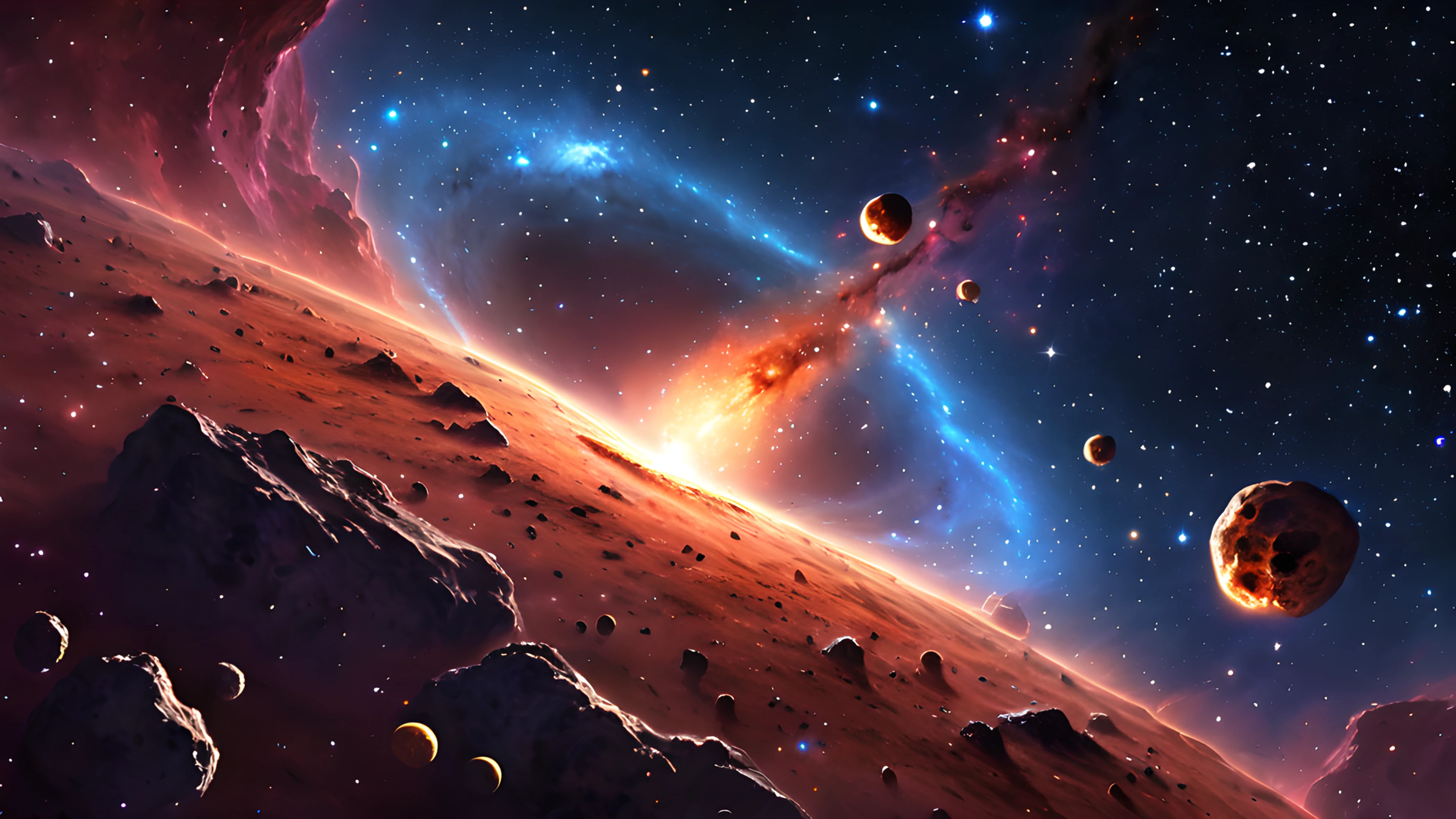 4K Space Nebula asteroid belt 2025-10-17