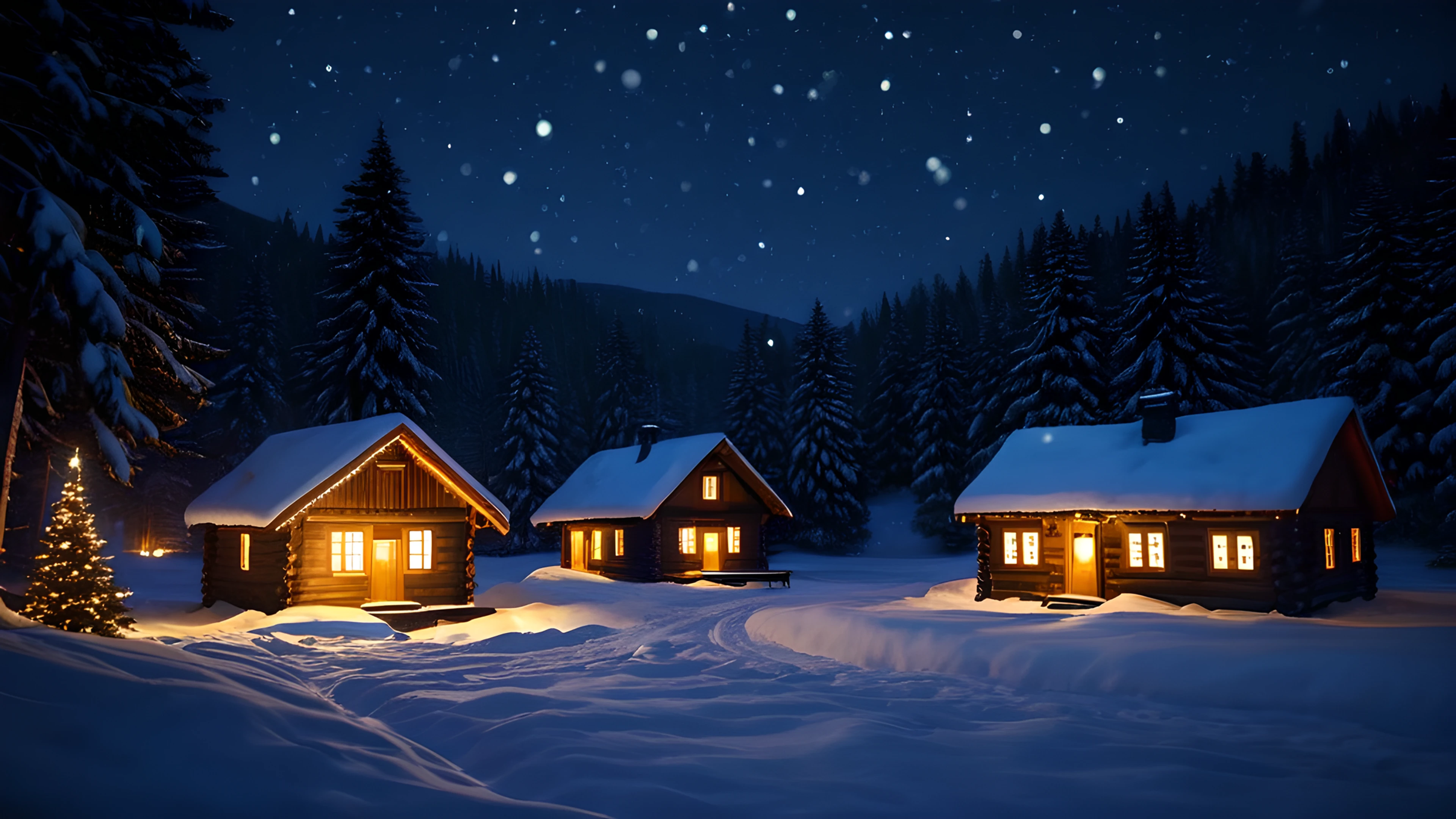 4K Christmas Snowy Village cabins 2025-10-18