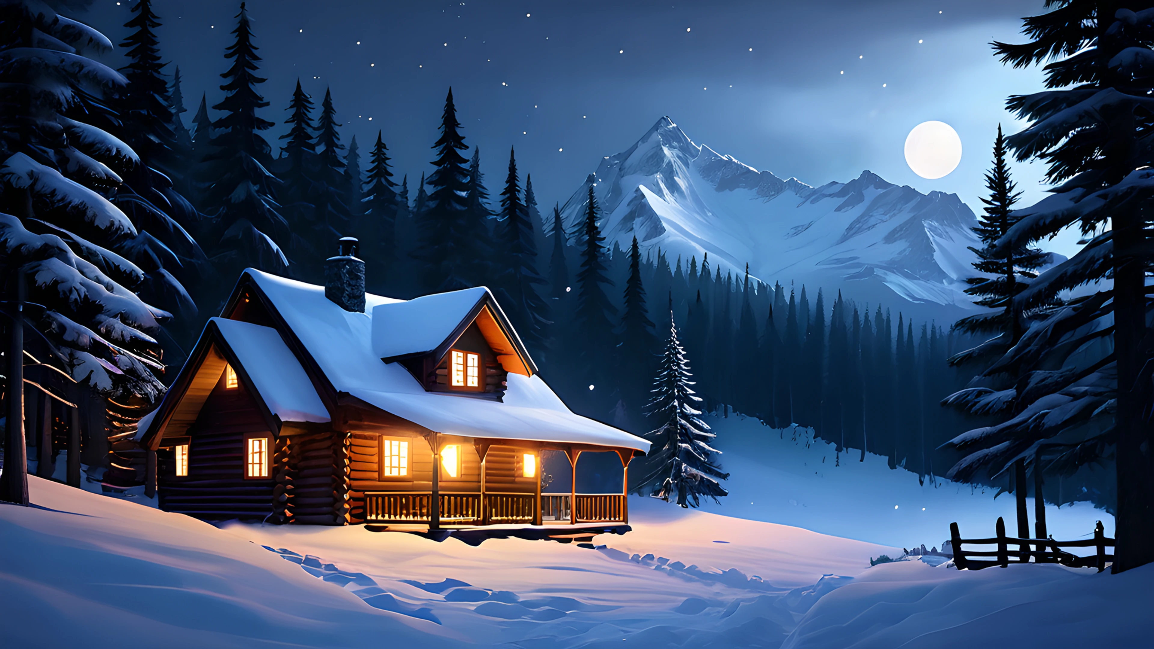 4K Christmas Snowy Village cabins 2025-10-18