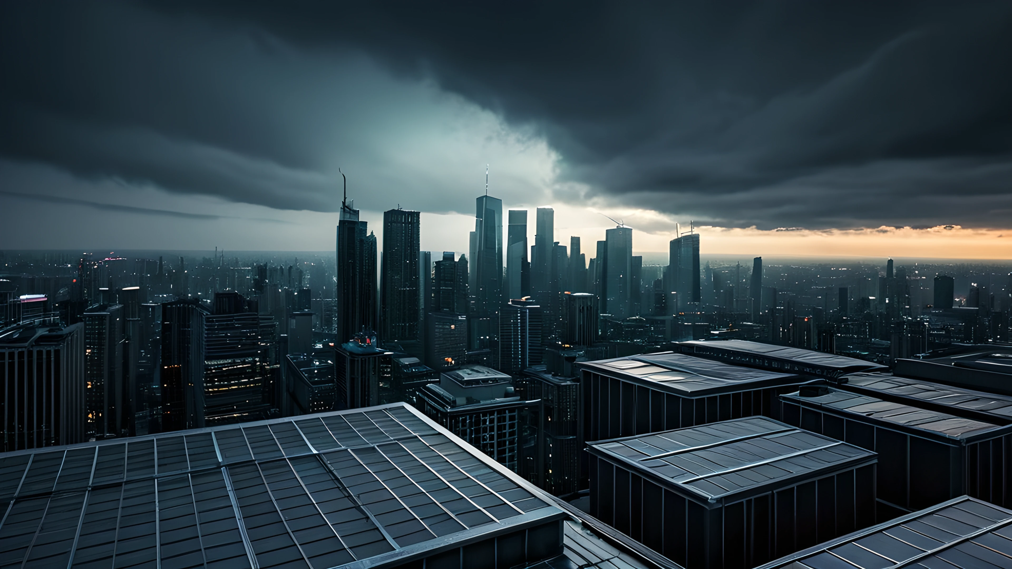 4K City Night Neon rooftop skyline 2025-10-18