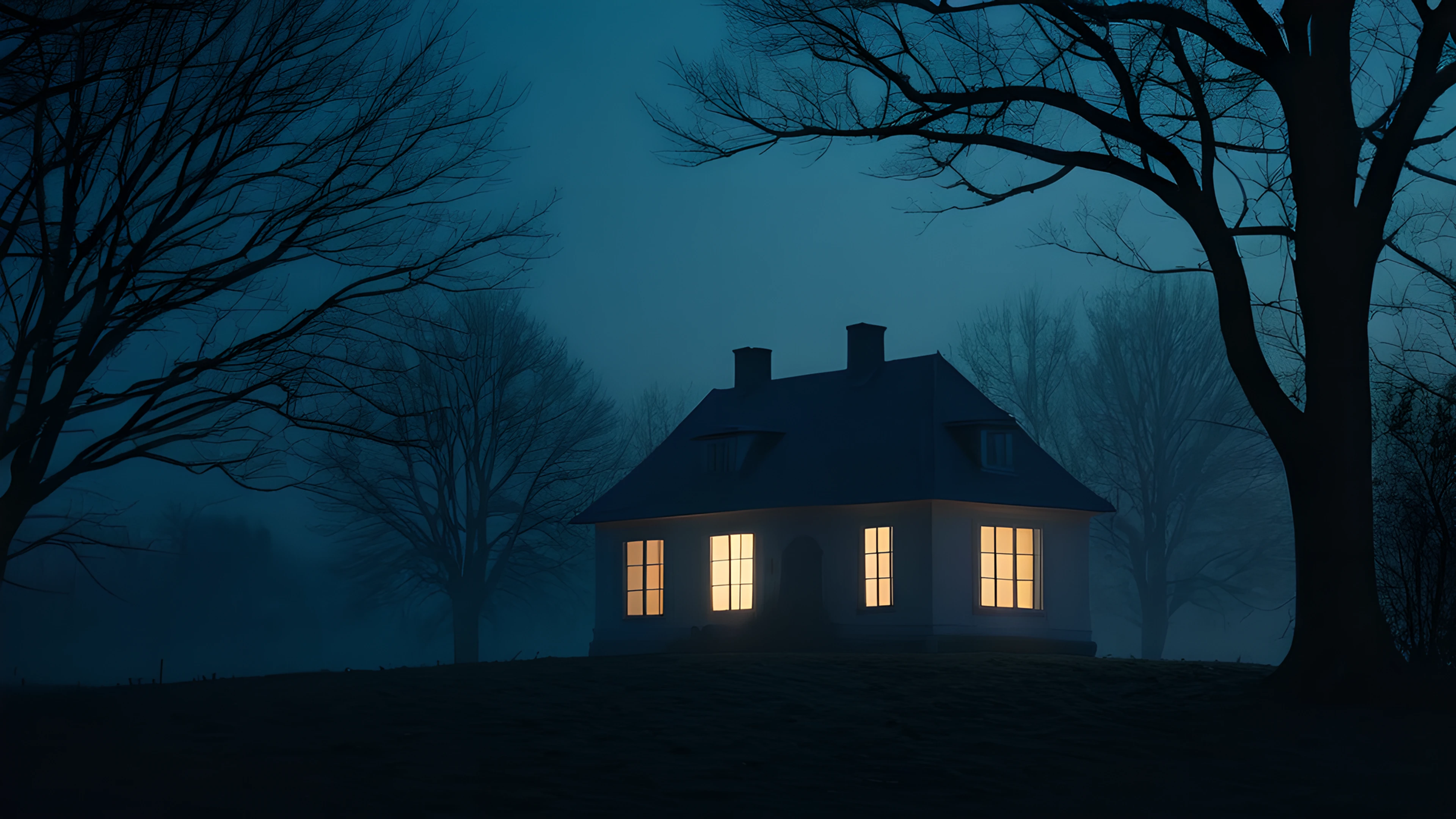 4K Halloween Haunted Street bare trees 2025-10-18