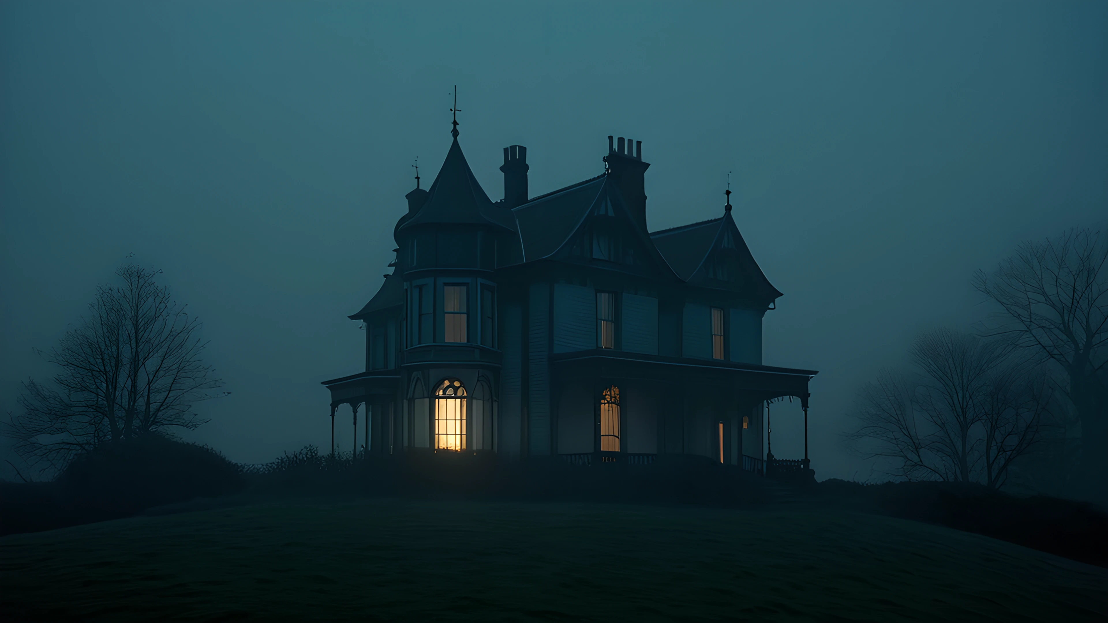 4K Halloween Haunted Street victorian houses 2025-10-18