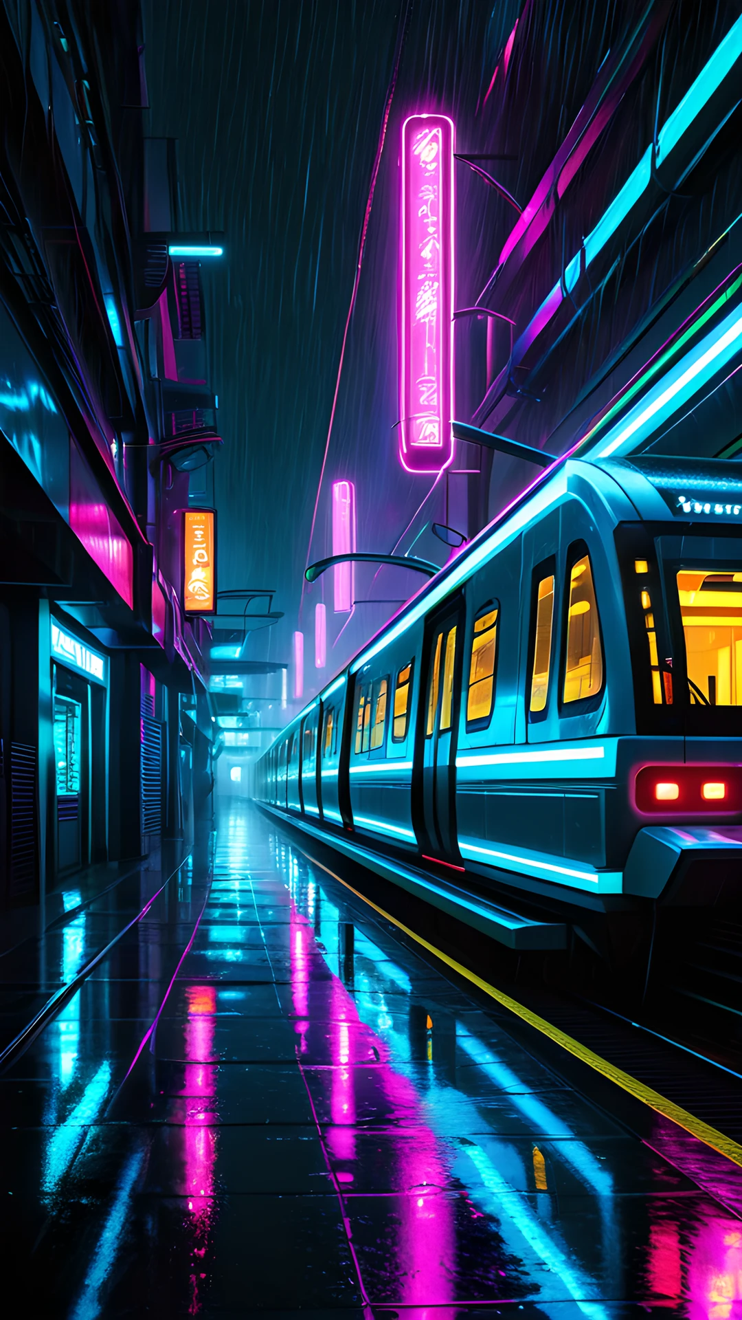 iPhone Neon Cyberpunk City monorail 2025-10-18