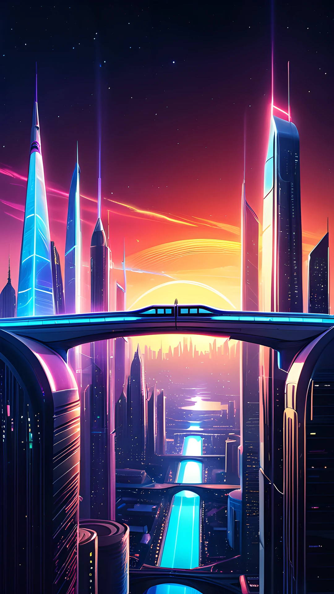 iPhone Neon Cyberpunk City monorail 2025-10-20