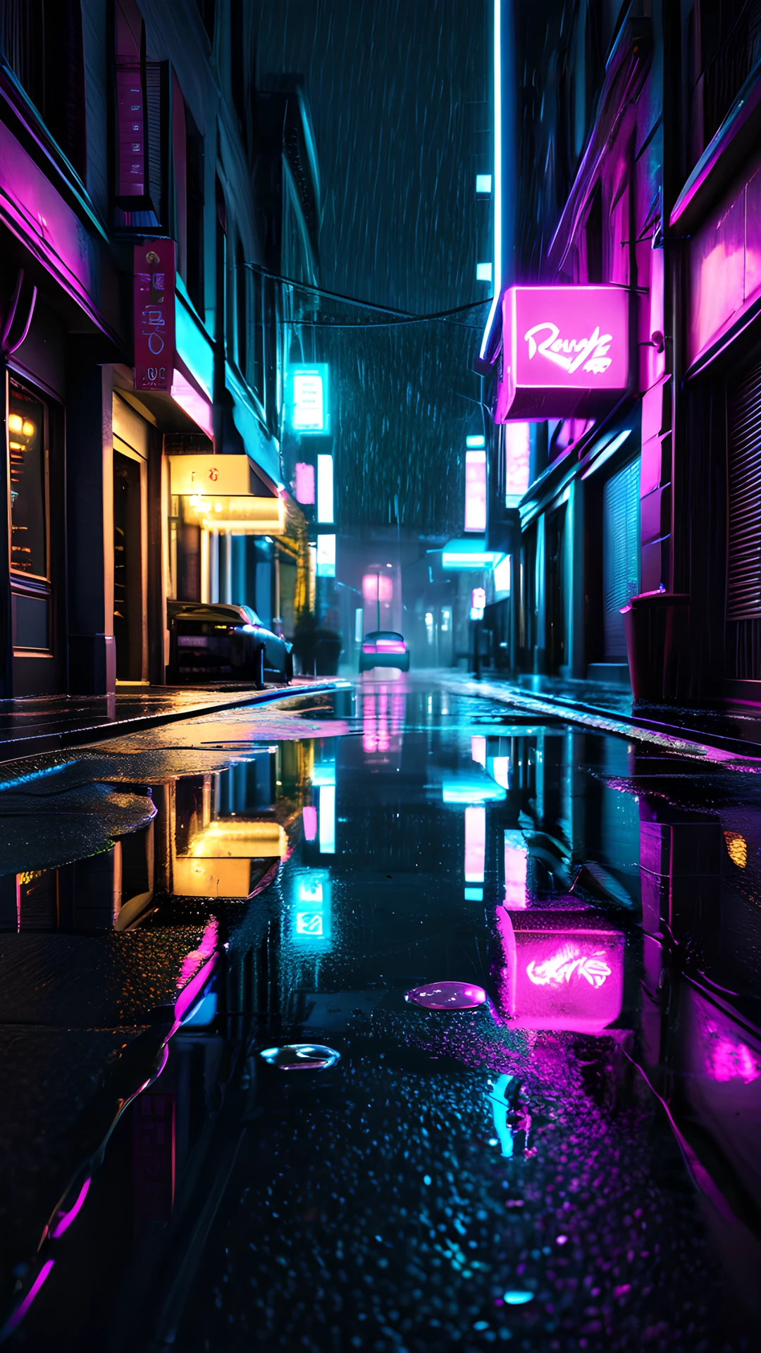 iPhone Neon Cyberpunk City rain puddles 2025-10-20