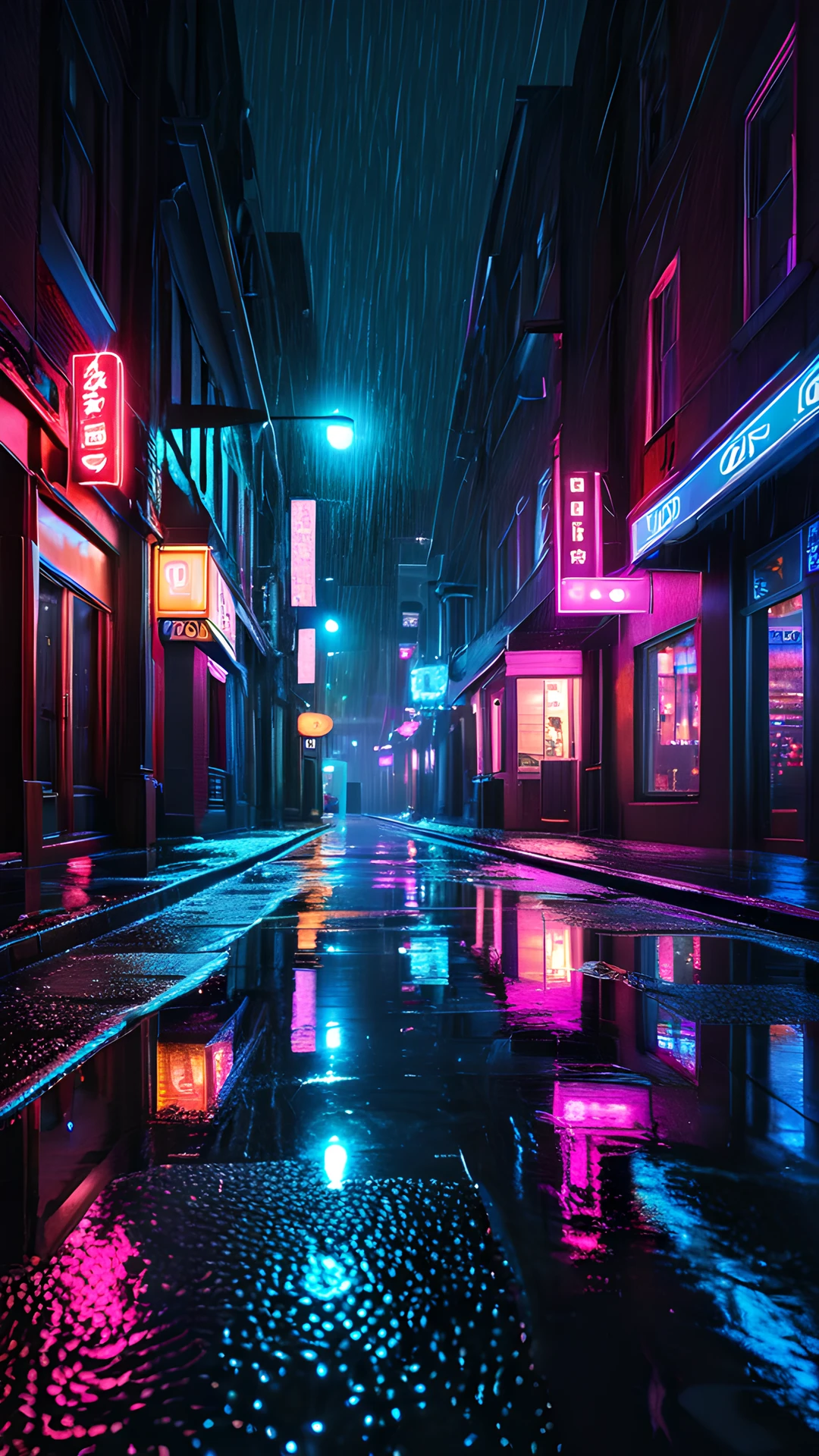 iPhone Neon Cyberpunk City rain puddles 2025-10-21