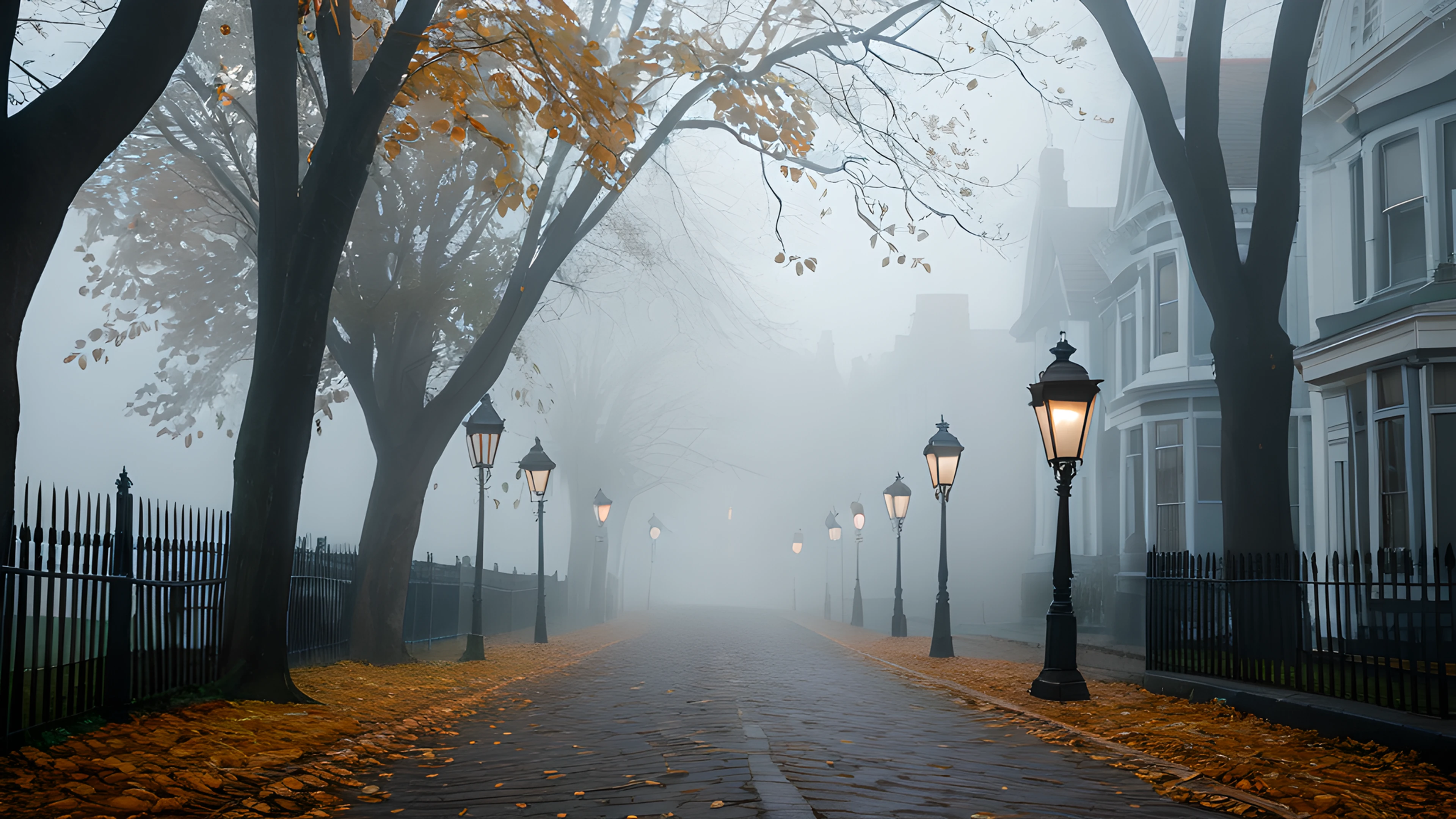 4K Halloween Haunted Street victorian houses 2025-10-23