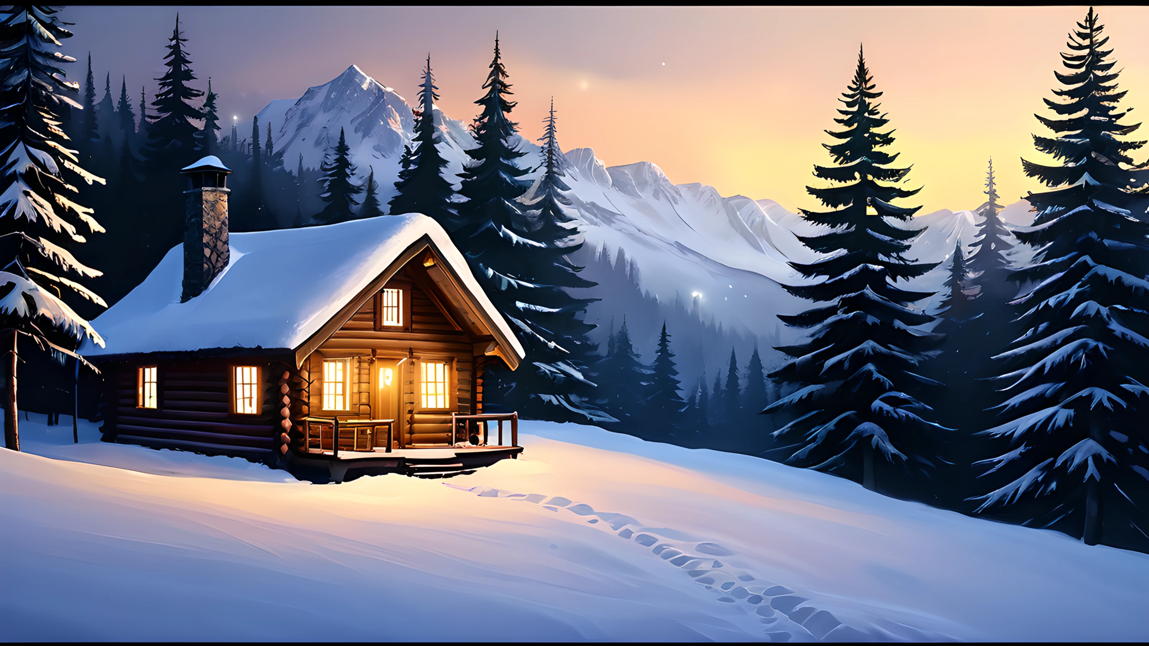 4K Christmas Snowy Village pine trees 2025-10-24