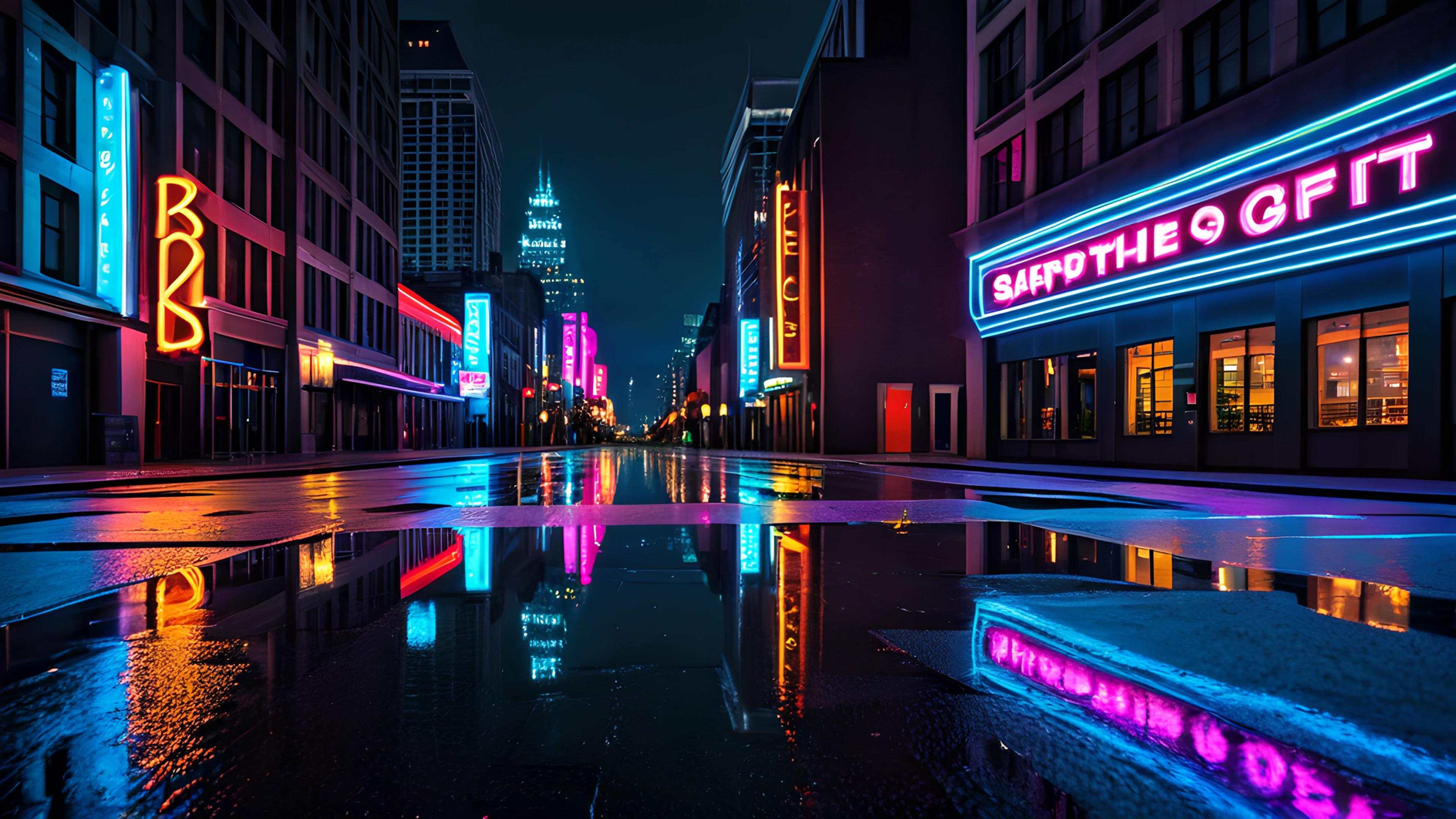 4K City Night Neon rooftop skyline 2025-10-24