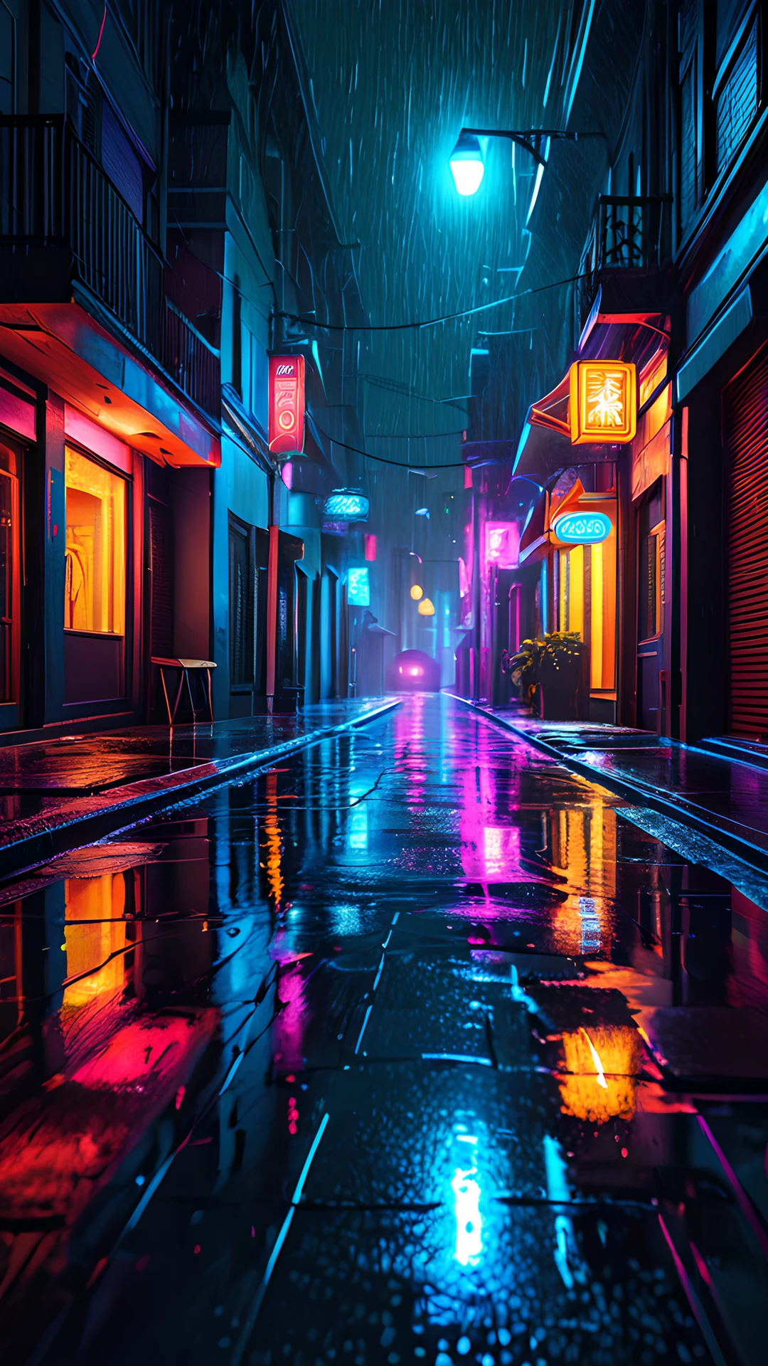 iPhone Neon Cyberpunk City rain puddles 2025-10-23