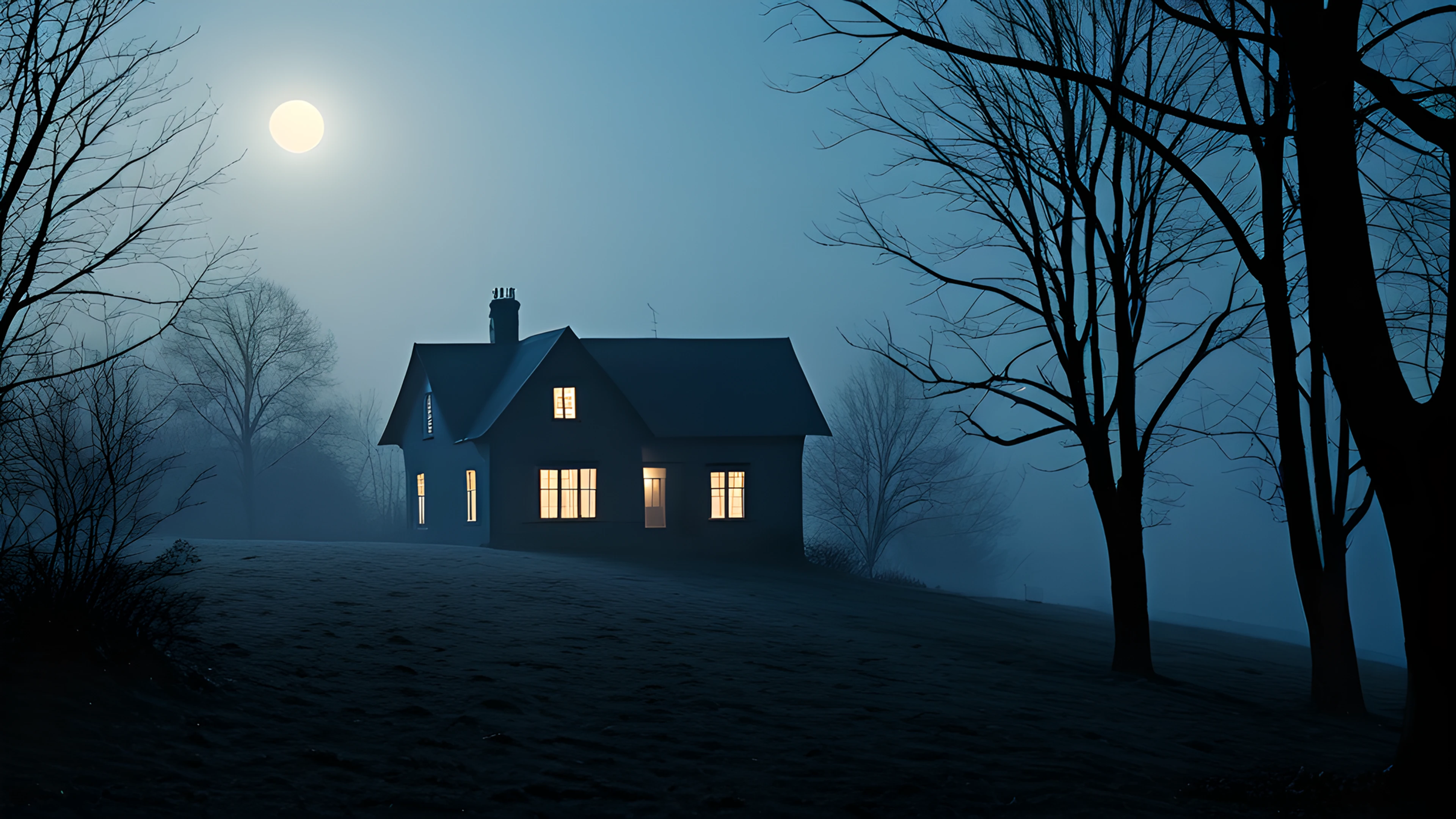 4K Halloween Haunted Street bare trees 2025-10-31