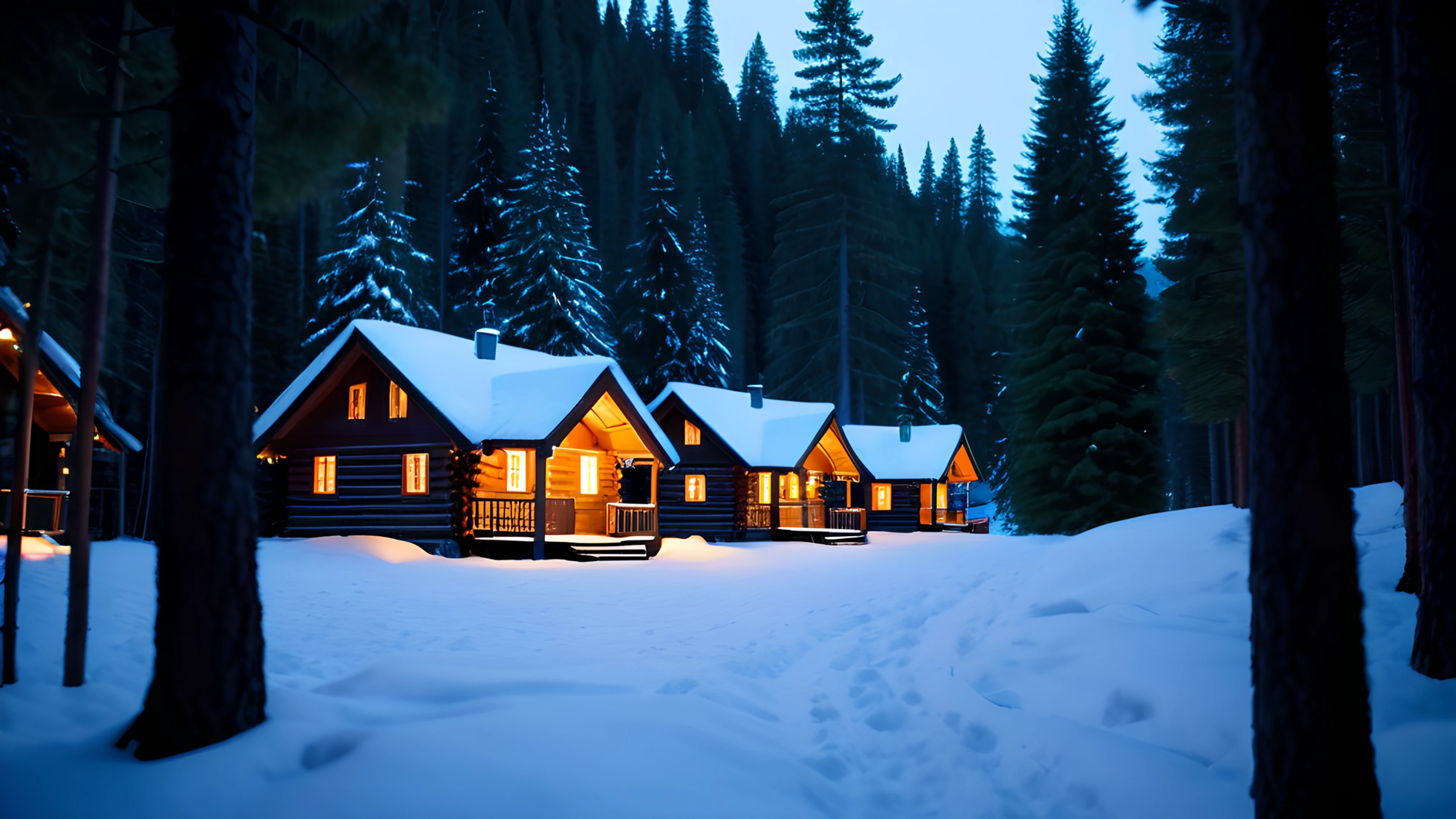 4K Christmas Snowy Village cabins 2025-10-31