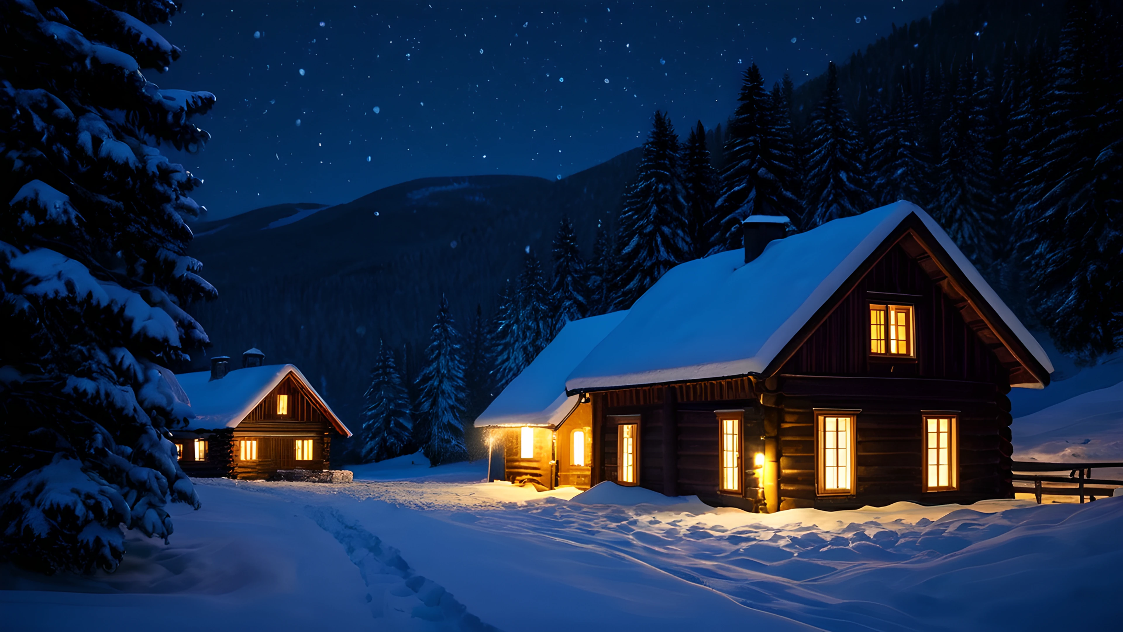 4K Christmas Snowy Village cabins 2025-10-31