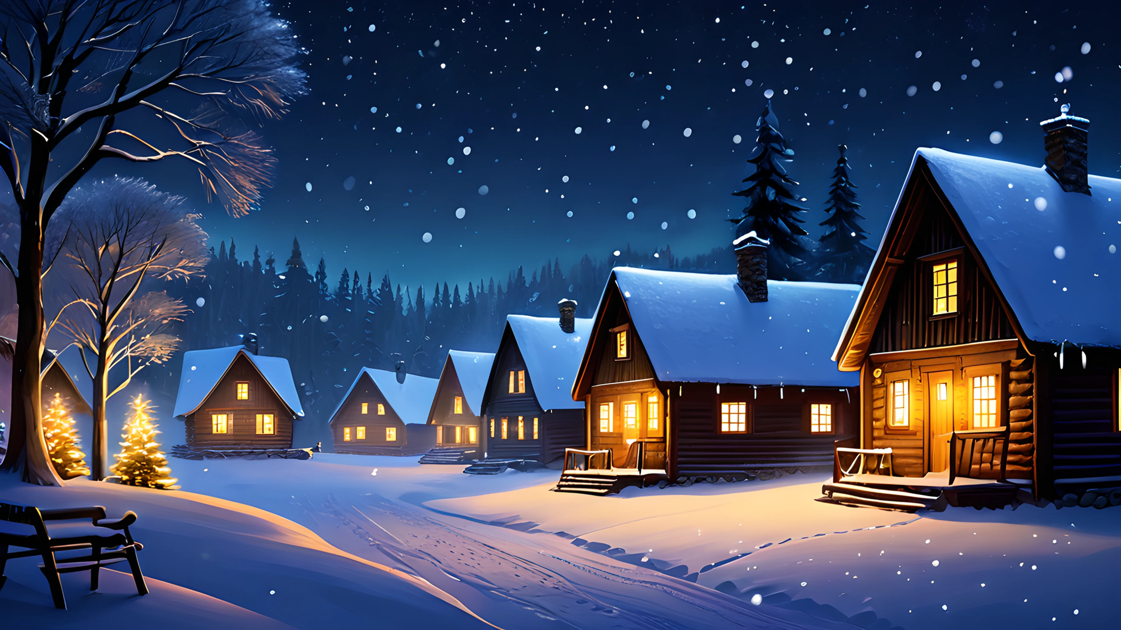 4K Christmas Snowy Village cabins 2025-12-19