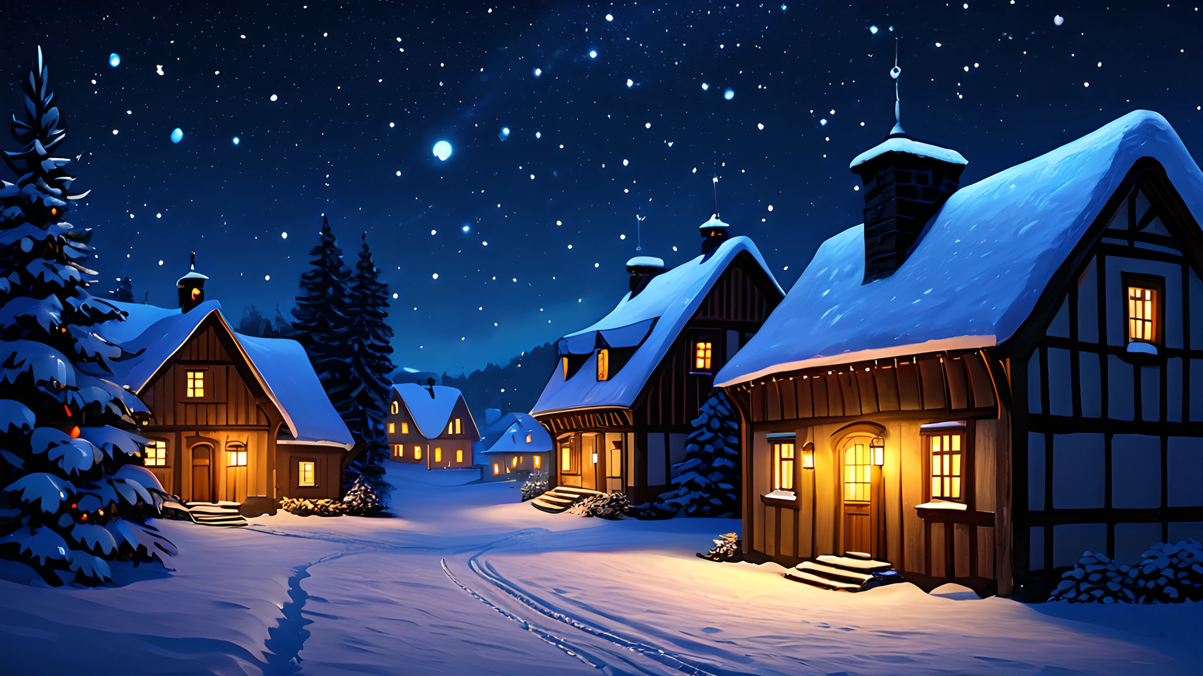 4K Christmas Snowy Village starry sky 2025-12-19