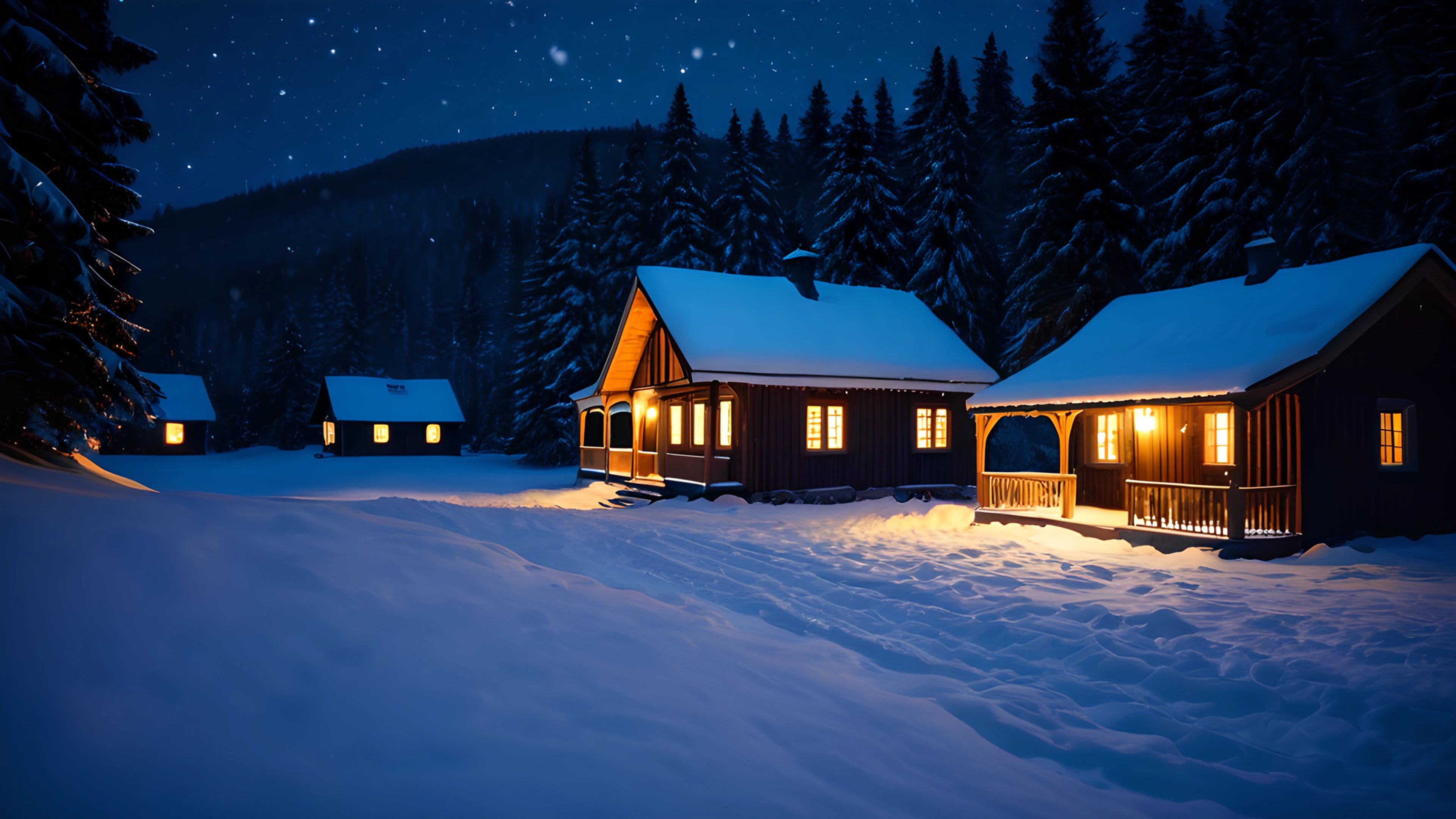 4K Christmas Snowy Village cabins 2026-01-01