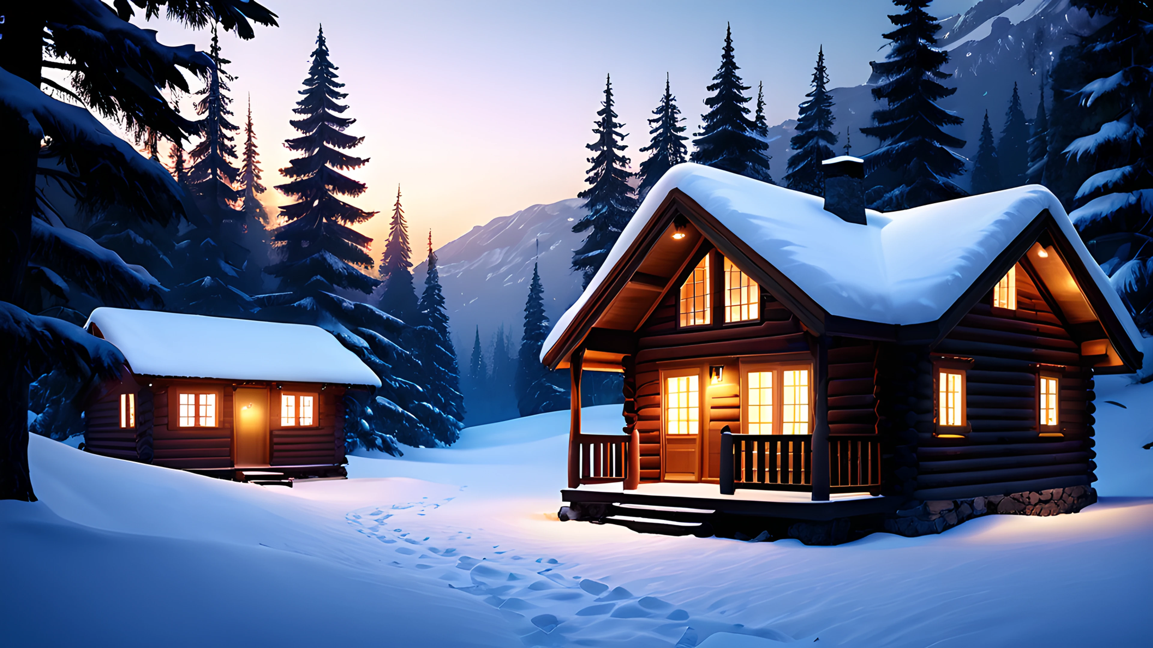 4K Christmas Snowy Village cabins 2026-01-01