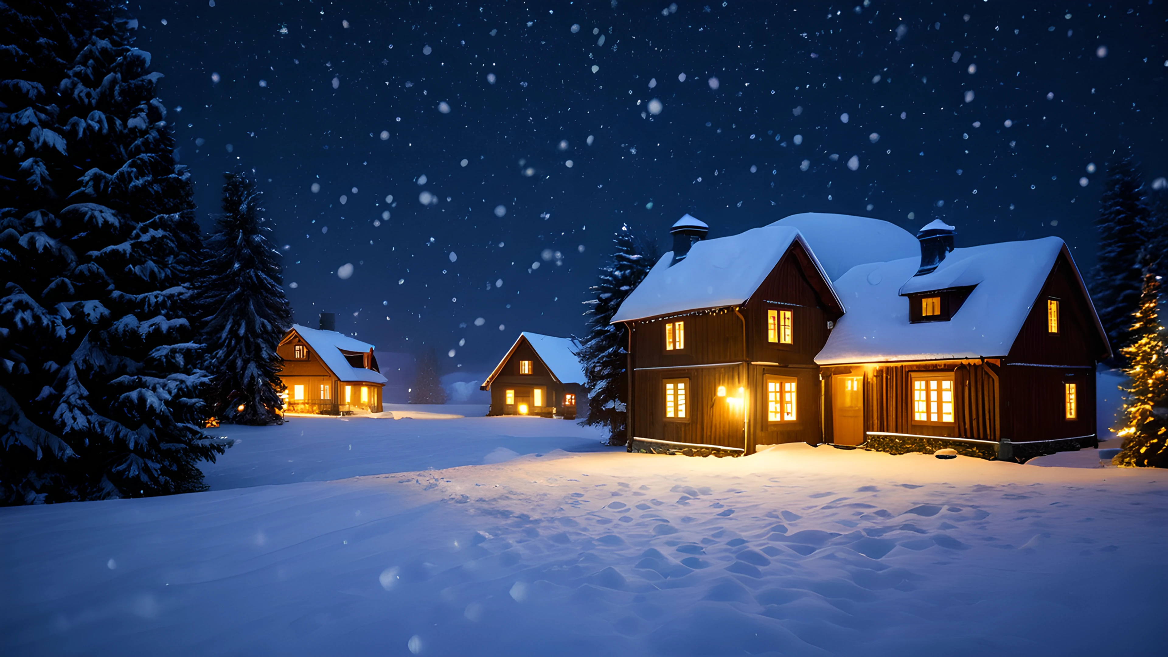 4K Christmas Snowy Village snowfall 2026-01-01