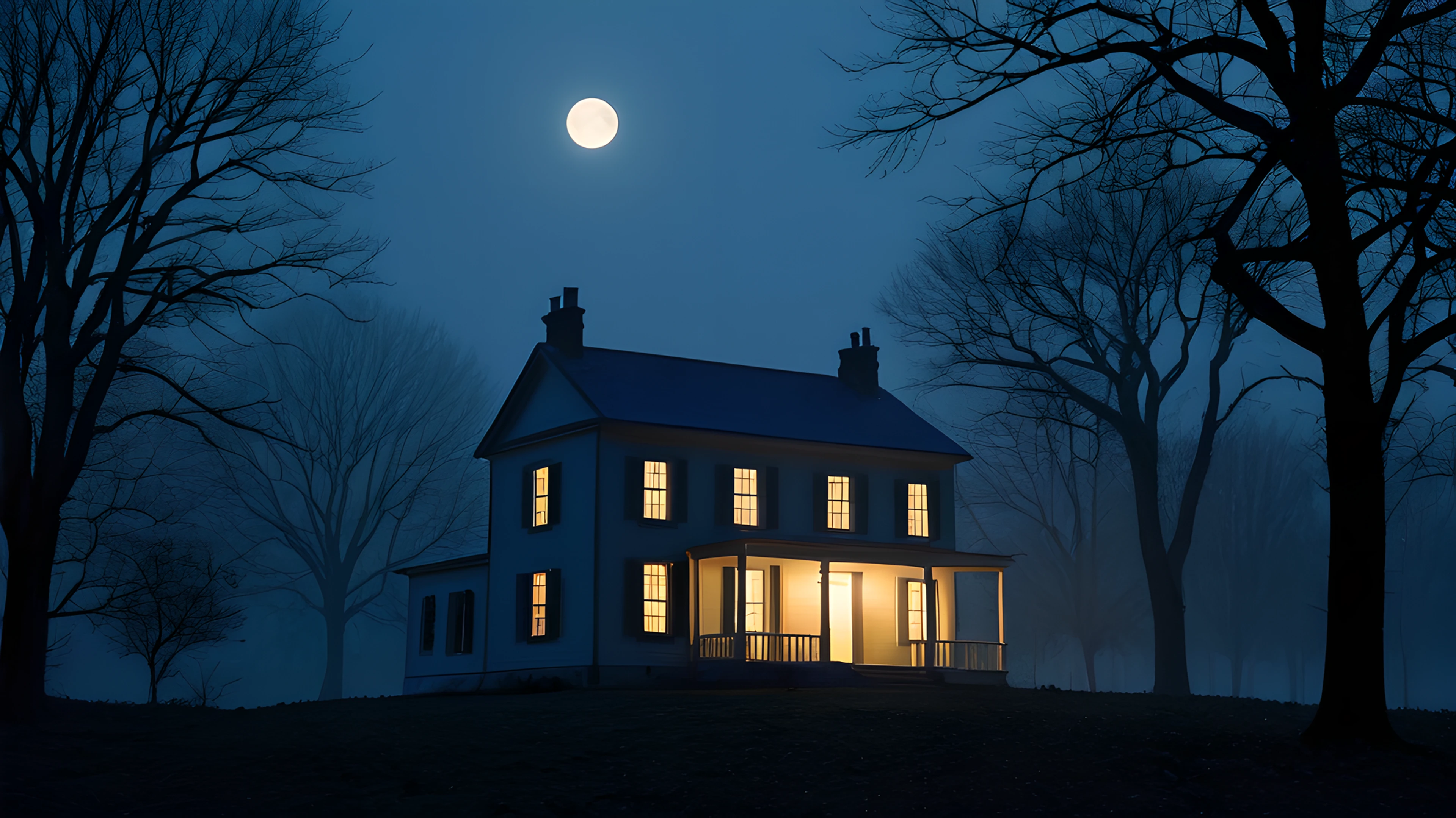 4K Halloween Haunted Street bare trees 2025-12-31