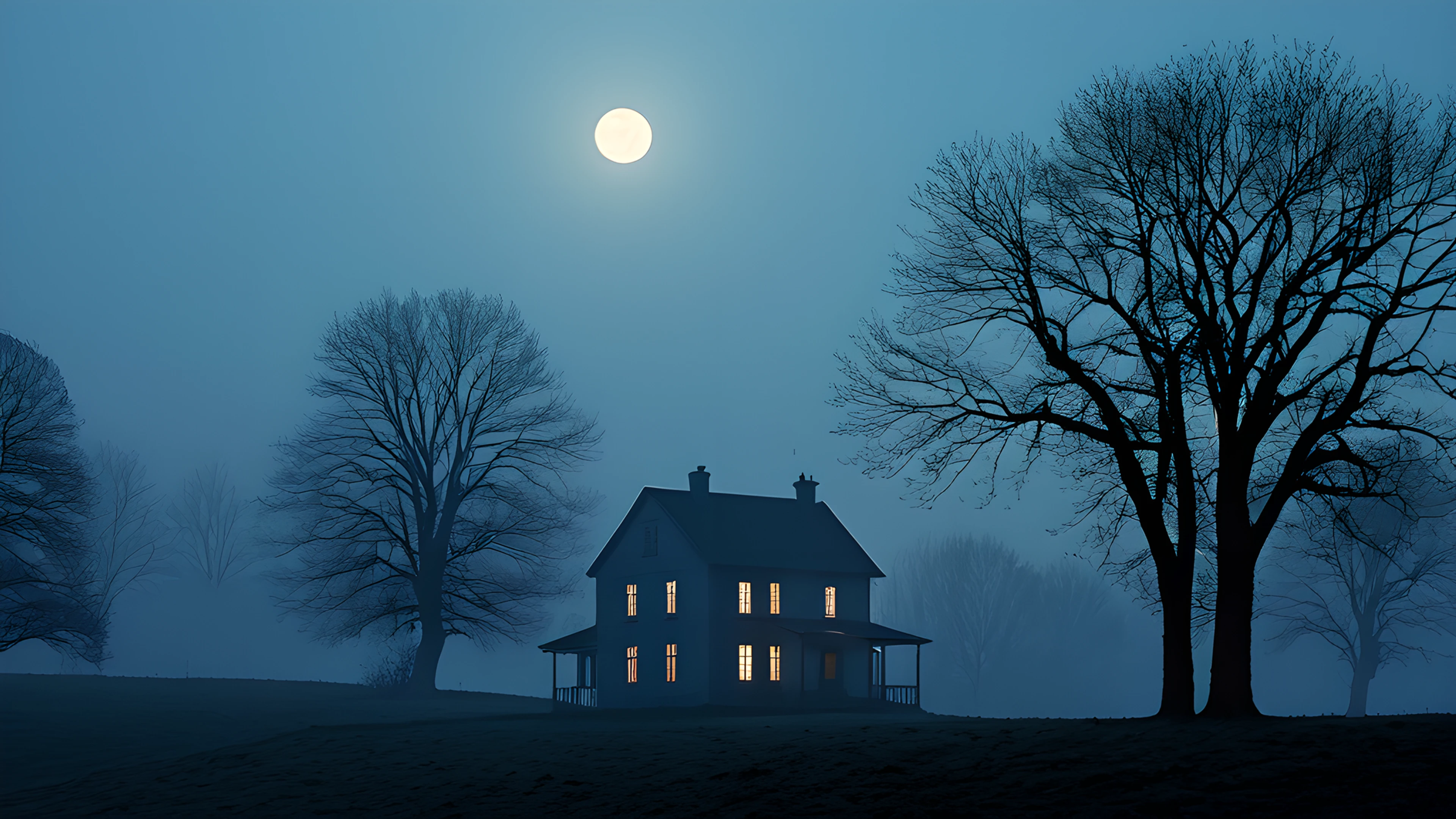 4K Halloween Haunted Street bare trees 2026-01-01