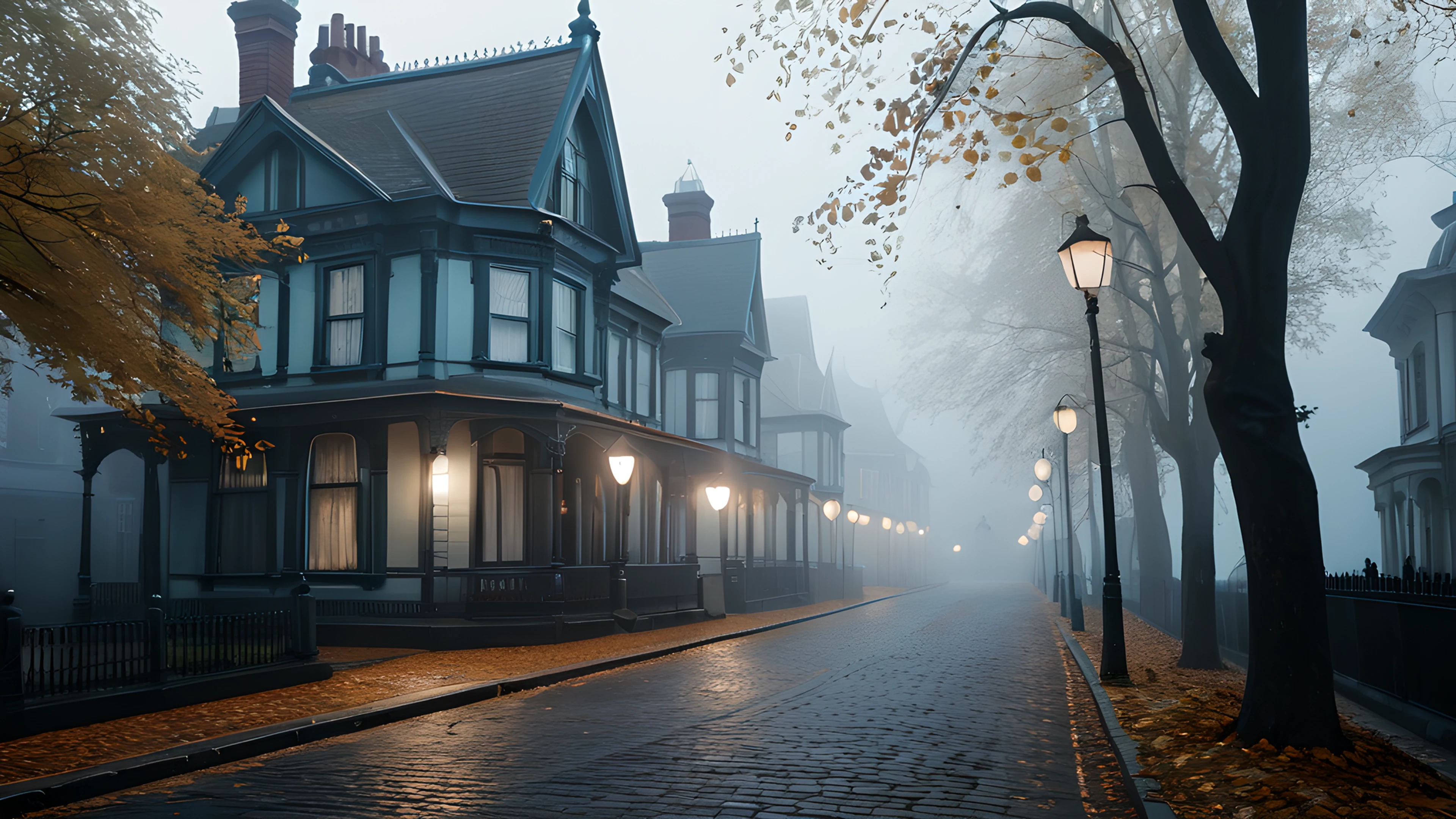 4K Halloween Haunted Street victorian houses 2025-12-31