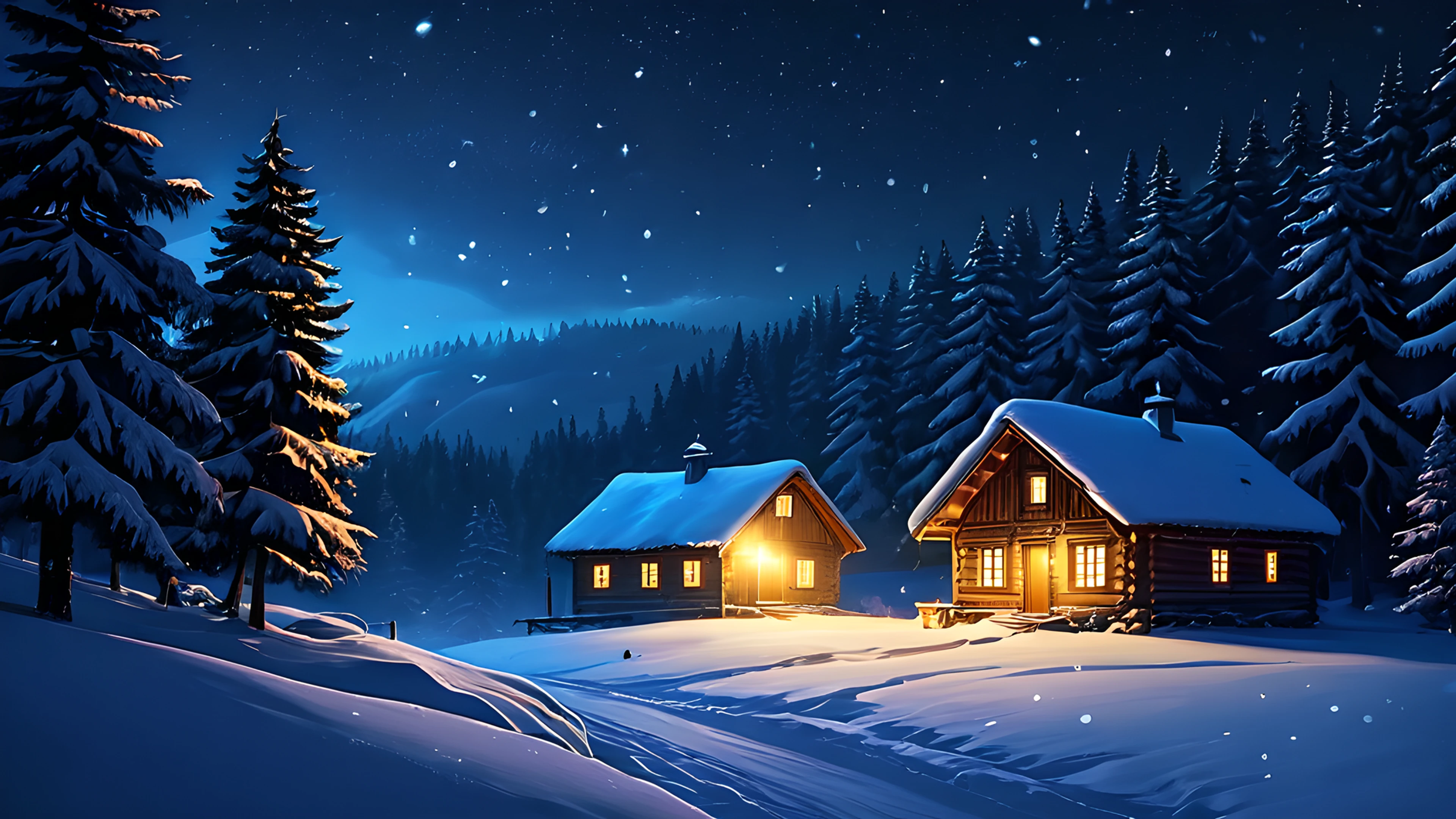 4K Christmas Snowy Village pine trees 2026-01-01